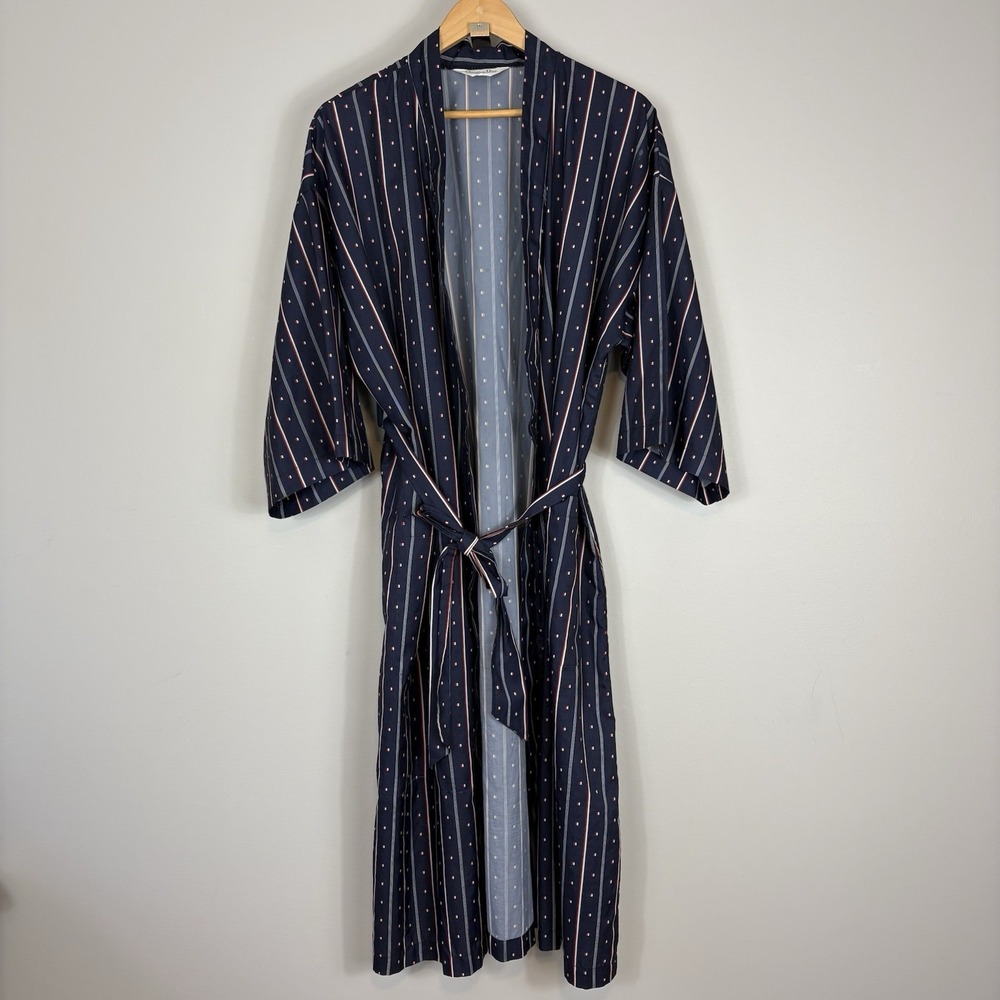 Vintage Christian Dior‎ Monsieur Men's Robe One Size Navy Striped Kimono Style
